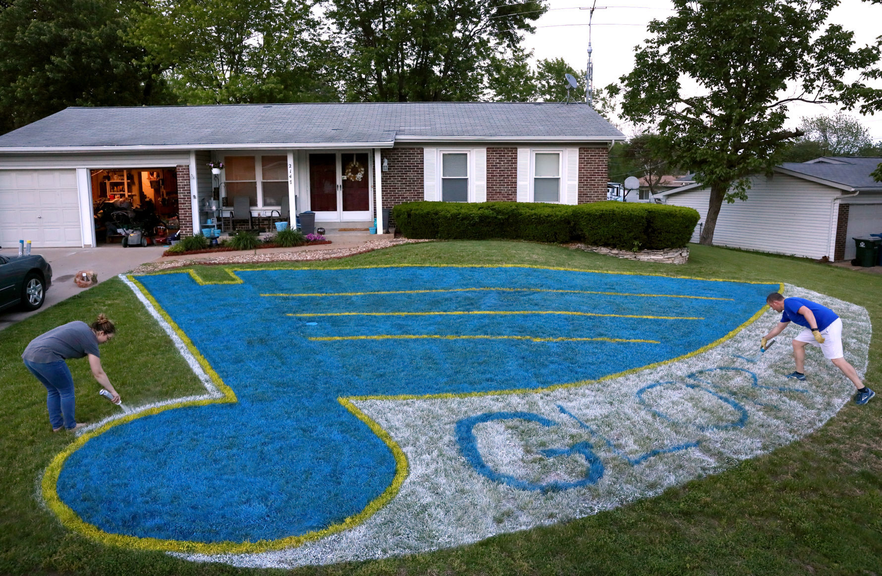 St. Louis Blues fan paints his yard with logo
